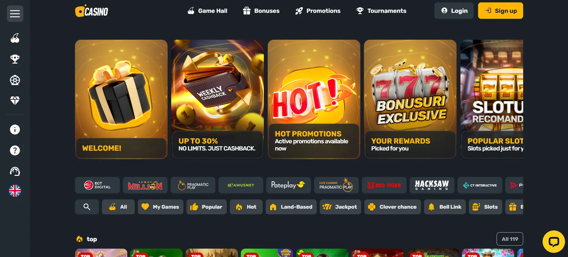 Prima Casino hjemmeside